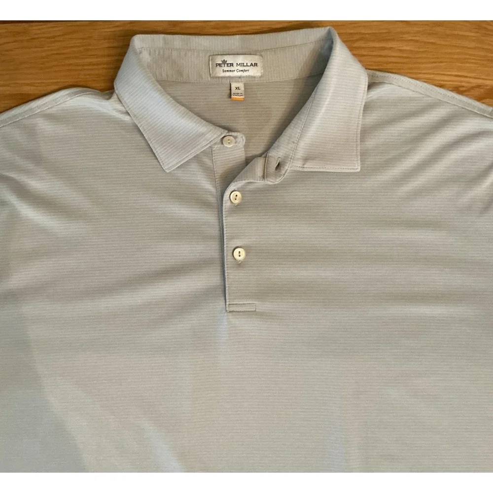 Peter Millar Summer Comfort Polo XL Light Gray Stripe Performance Golf‎ Shirt